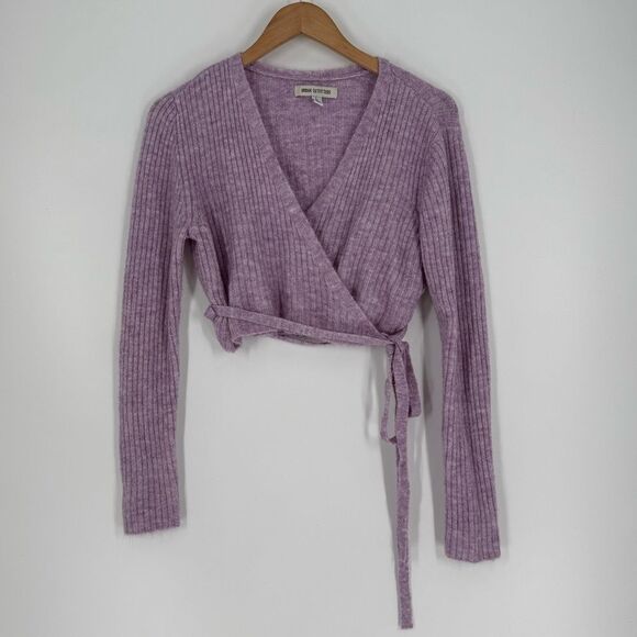 Urban Outfitters Bibi Ribbed Knit Cropped Wrap Sweater in Lilac | Large - Picture 5 of 8